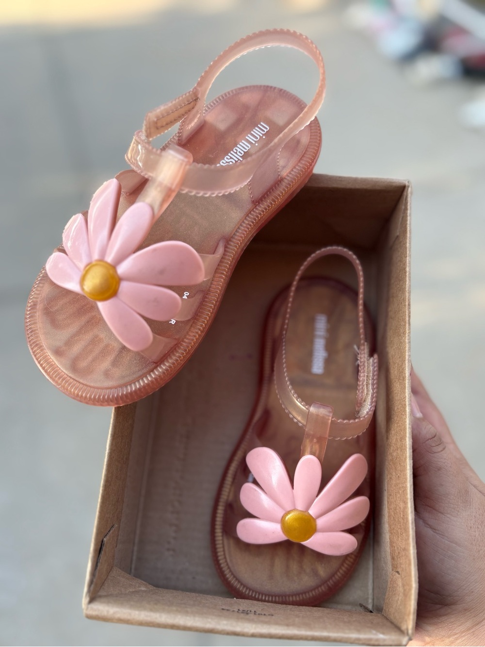 Mini Melissa Pink Jelly Sandals with Yellow Daisy Center
